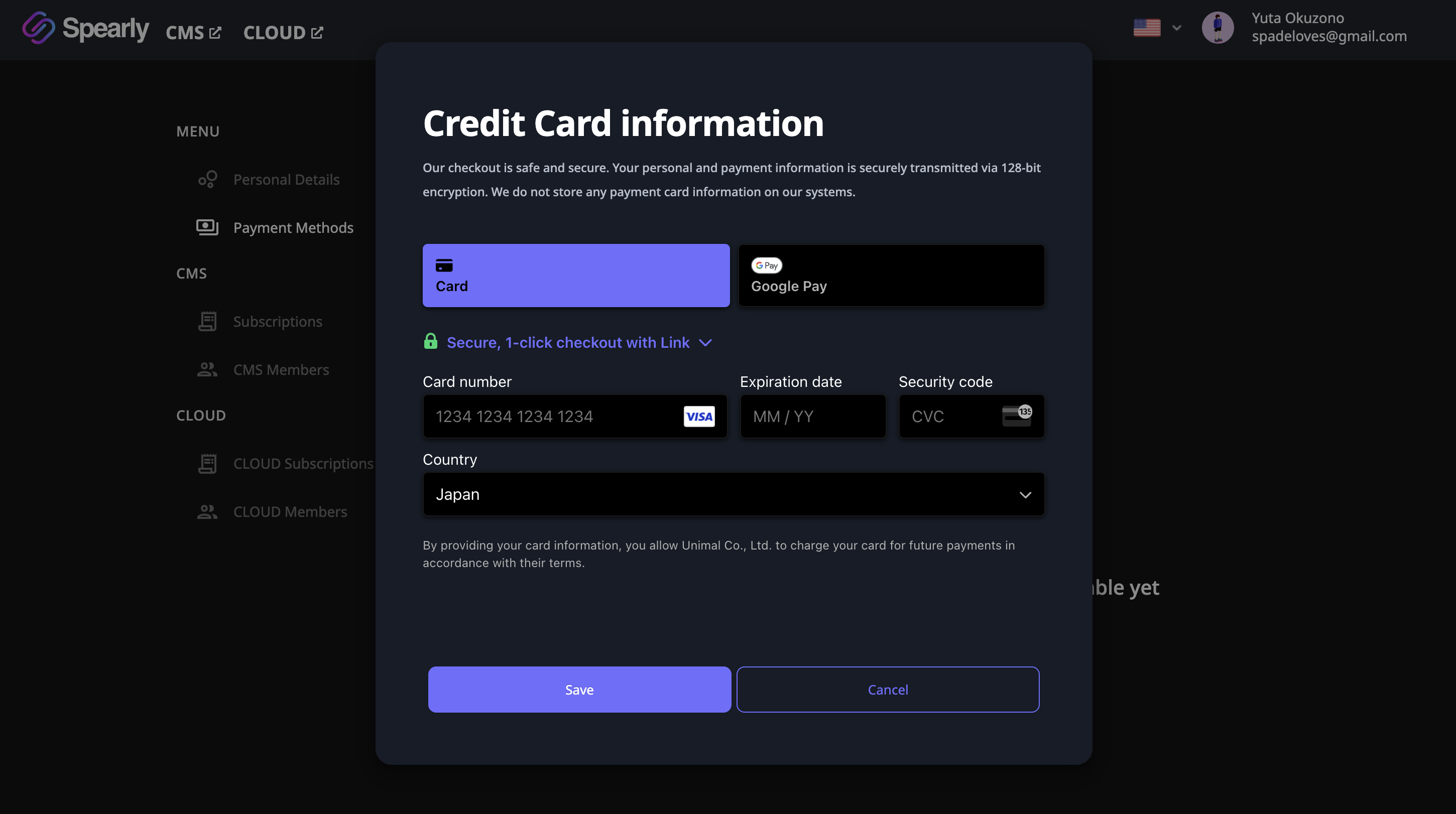 Add payment method screen